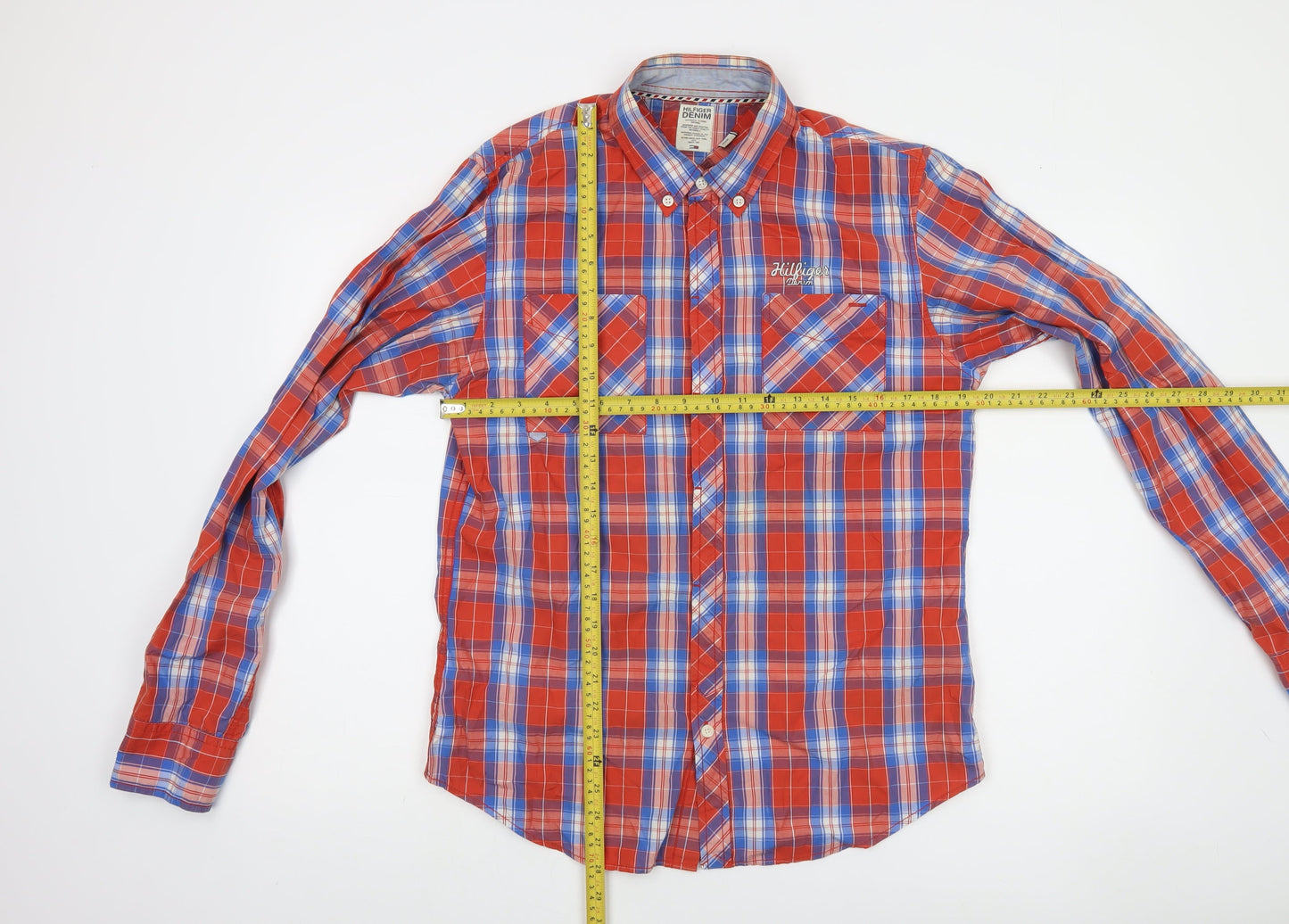Tommy Hilfiger Men’s Red Plaid Button-Down Long Sleeve Cotton Shirt M