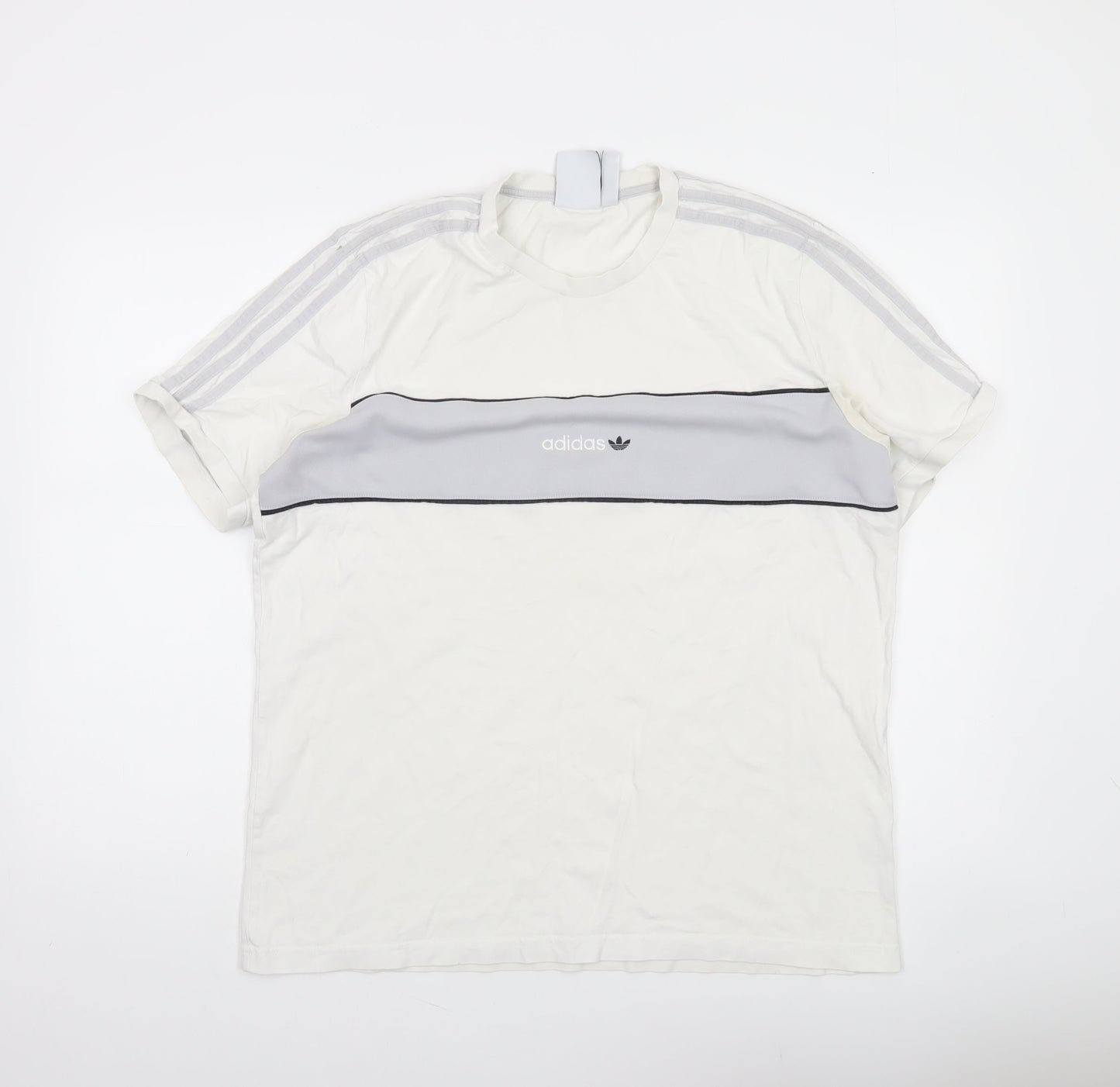 Adidas Mens White Grey Crew Neck Short Sleeve Sports T-Shirt L