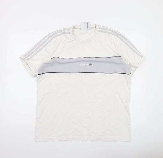 Adidas Mens White Grey Crew Neck Short Sleeve Sports T-Shirt L