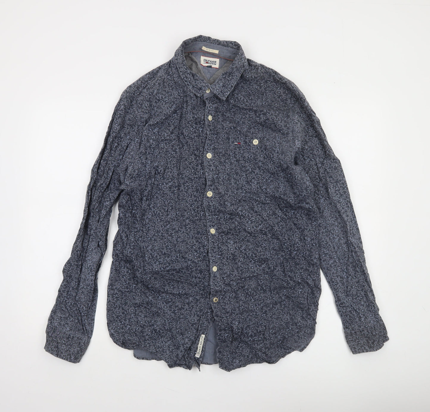 Tommy Hilfiger Denim Men's Blue Floral Slim Fit XL Button-Up Shirt