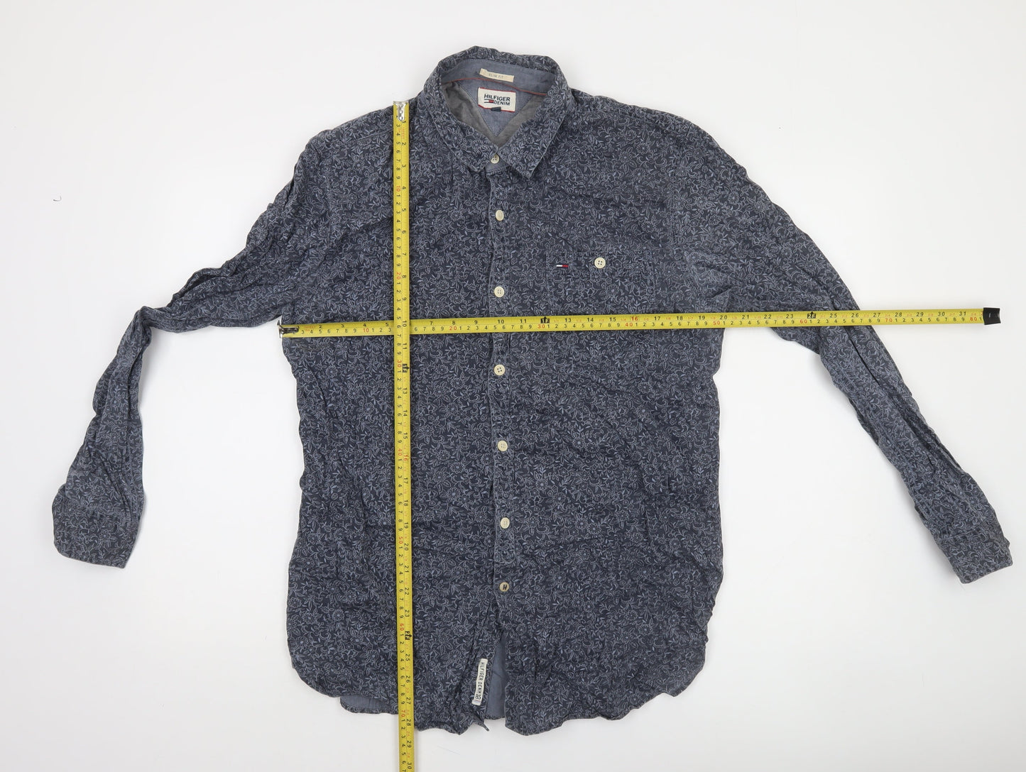 Tommy Hilfiger Denim Men's Blue Floral Slim Fit XL Button-Up Shirt