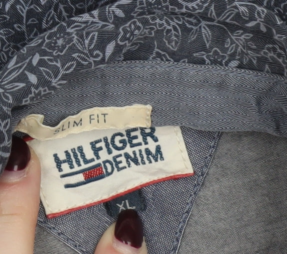 Tommy Hilfiger Denim Men's Blue Floral Slim Fit XL Button-Up Shirt