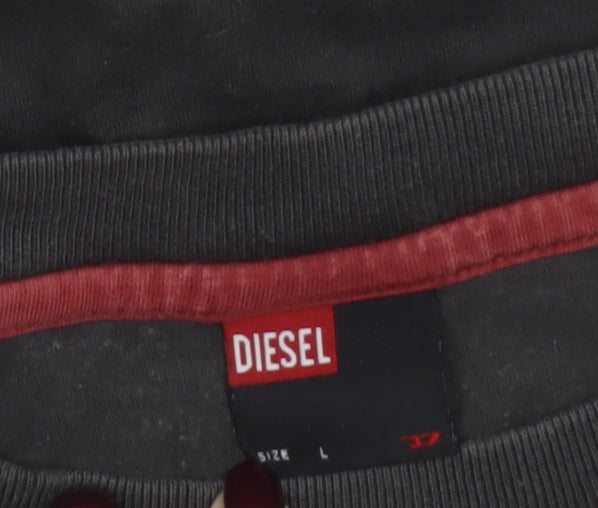 Diesel Men's Black L Short Sleeve Crew Neck Graphic Cotton T-Shirt