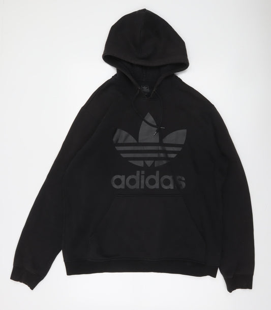 Adidas Men’s Black Pullover Hoodie Medium Fleece Logo Sweatshirt