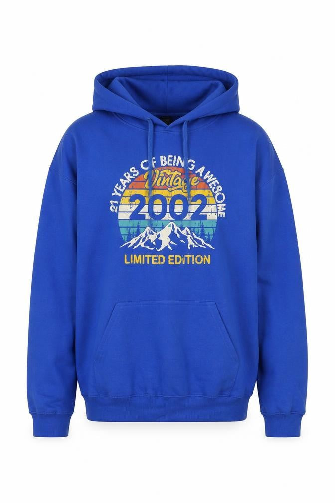 Gildan Men’s Blue Pullover Hoodie Medium Vintage 2002 Graphic