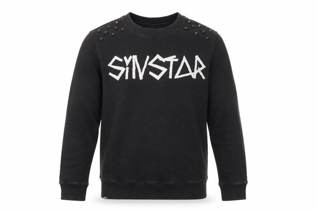 SinStar Mens Black Studded Logo Crew Neck Sweatshirt Size L