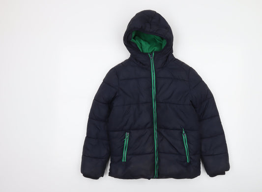 Next Boys Blue Hooded Puffer Jacket 8 Years Nylon Zip Lined Winter Coat