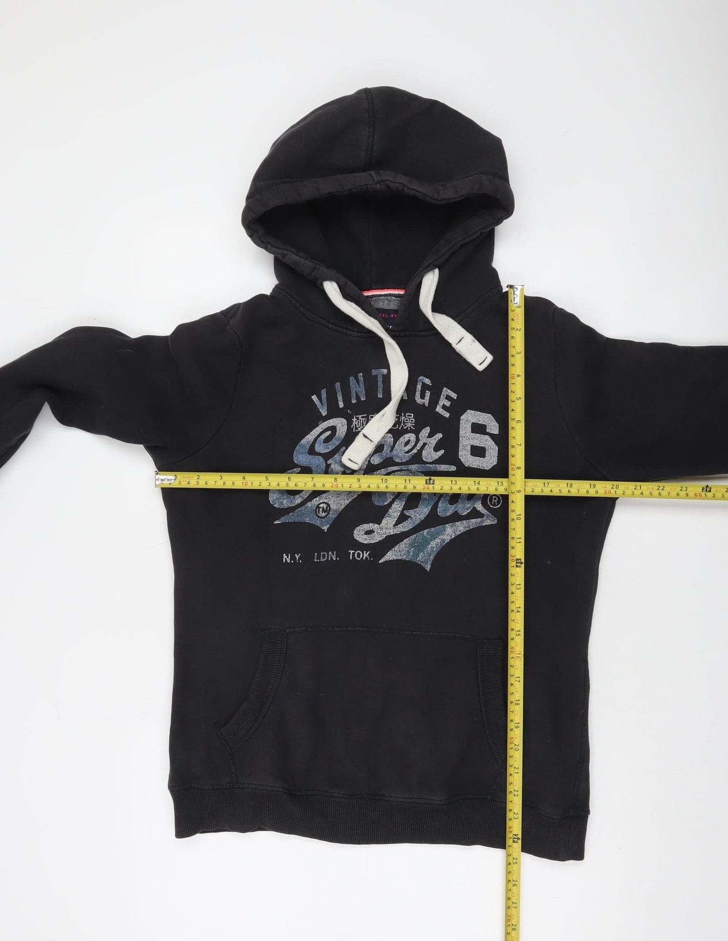 Superdry Womens Black Pullover Hoodie L Vintage Graphic Cotton Blend