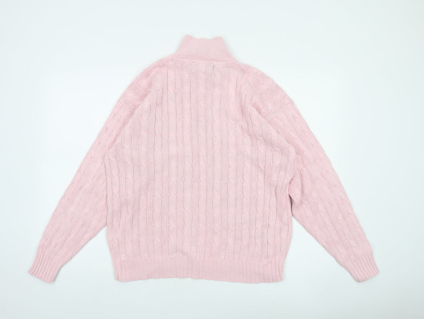 Ralph Lauren Women’s Pink Cotton Collared Cable Knit Jumper L
