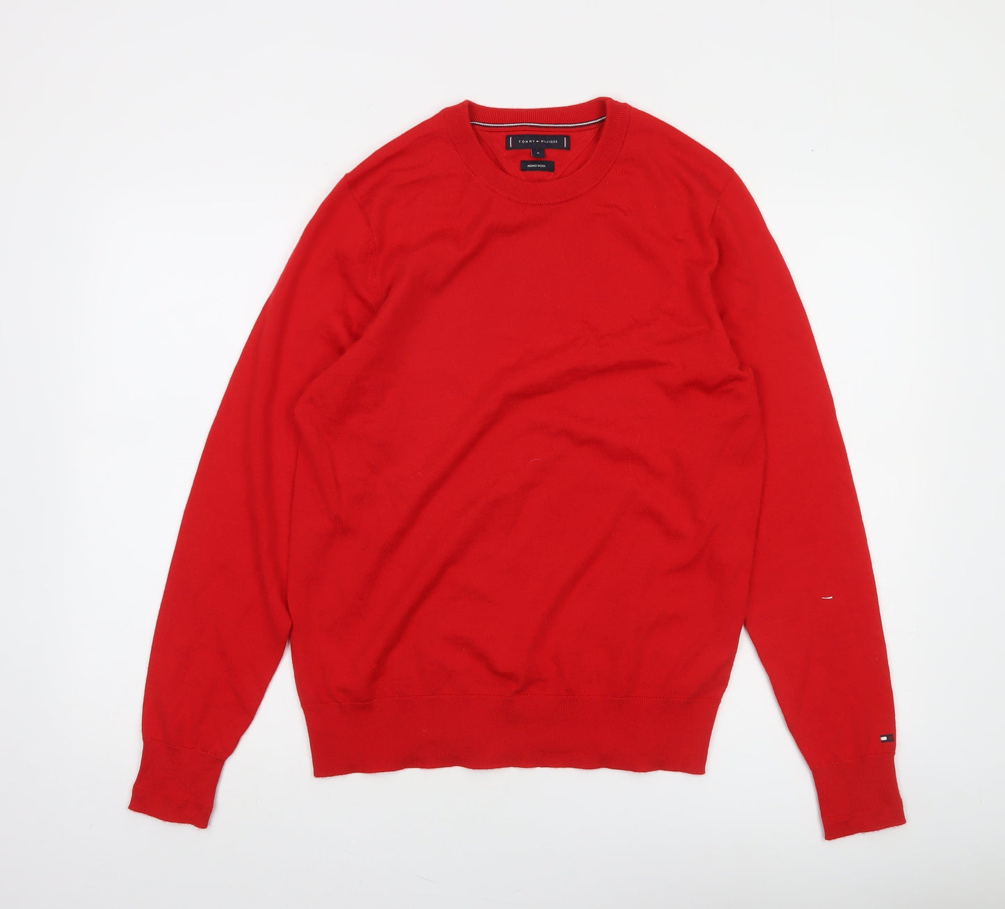 Tommy Hilfiger Men's Red Merino Wool Crew Neck Pullover Jumper Size M