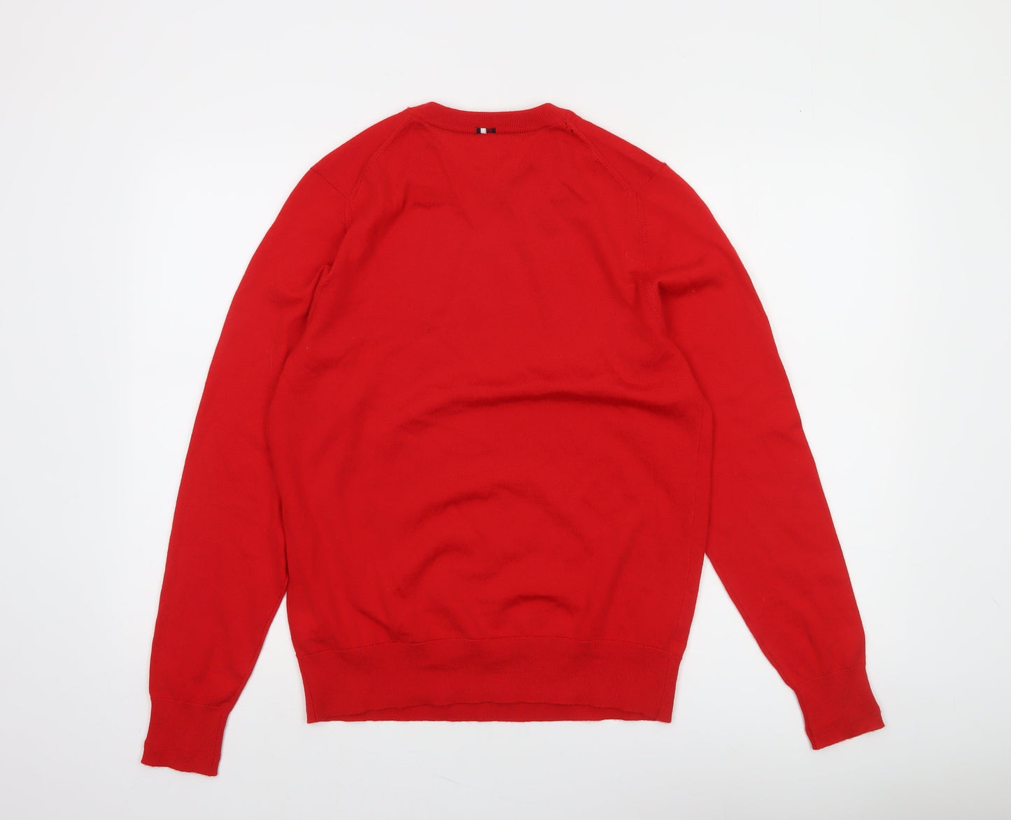 Tommy Hilfiger Men's Red Merino Wool Crew Neck Pullover Jumper Size M