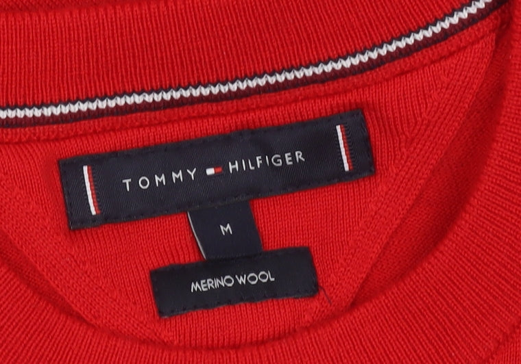 Tommy Hilfiger Men's Red Merino Wool Crew Neck Pullover Jumper Size M