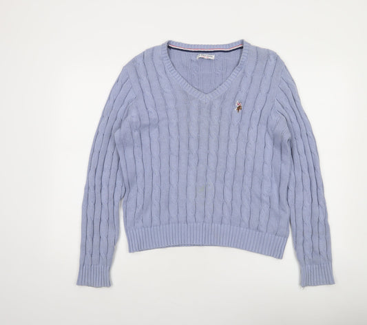 U.S. Polo Assn. Women’s Blue Cable-Knit V-Neck Cotton Jumper XL