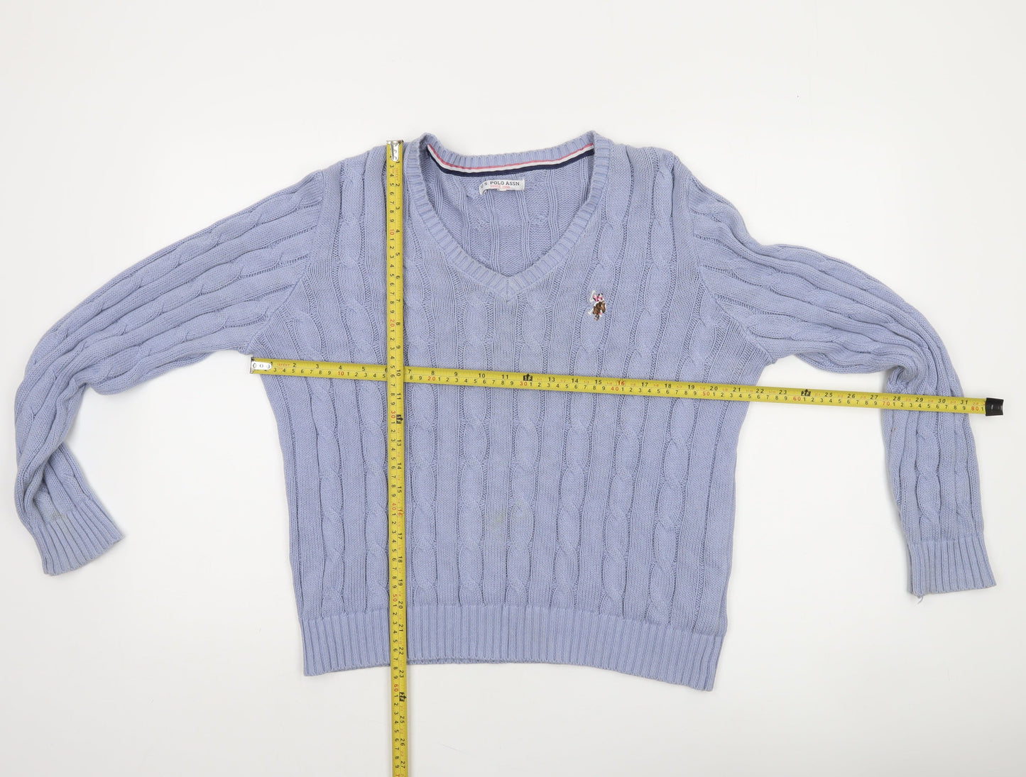 U.S. Polo Assn. Women’s Blue Cable-Knit V-Neck Cotton Jumper XL