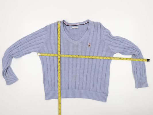 U.S. Polo Assn. Women’s Blue Cable-Knit V-Neck Cotton Jumper XL