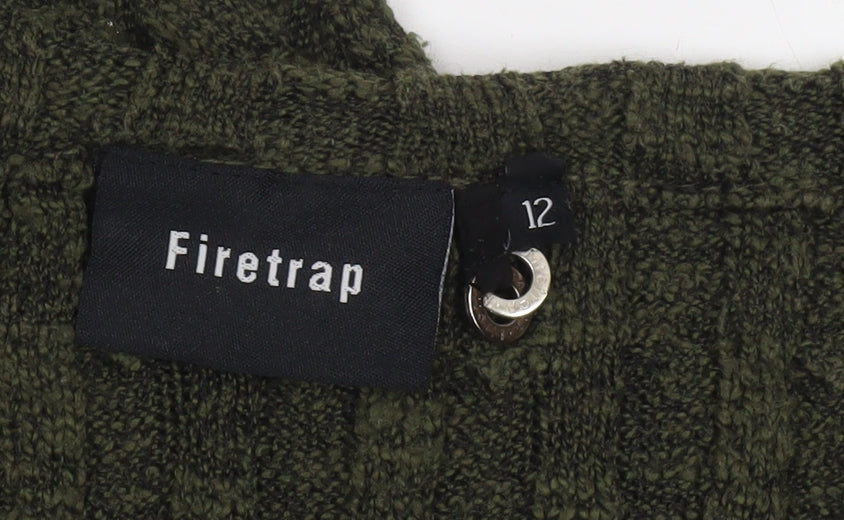 Firetrap Women's Green Wool Blend V-Neck Slim Fit Jumper Size 12