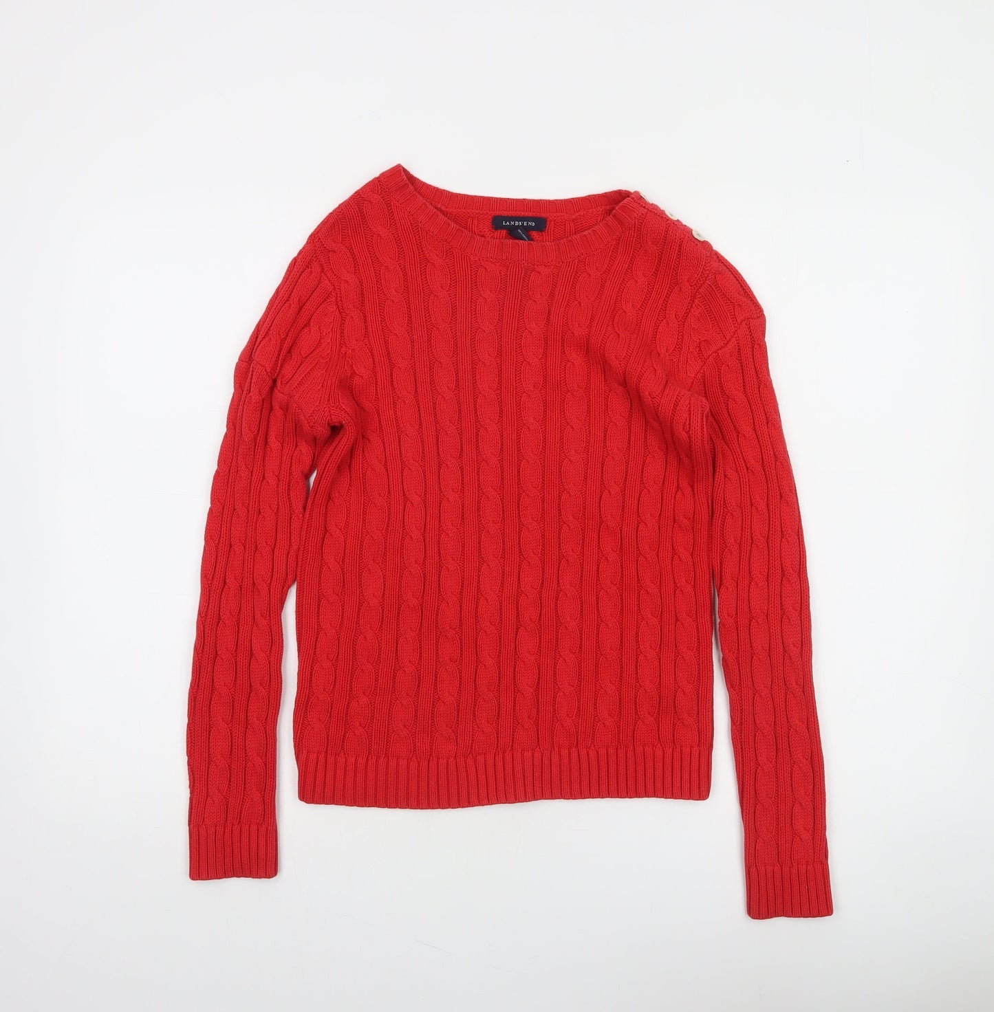 Lands' End Womens Red Cable Knit Cotton Jumper XS