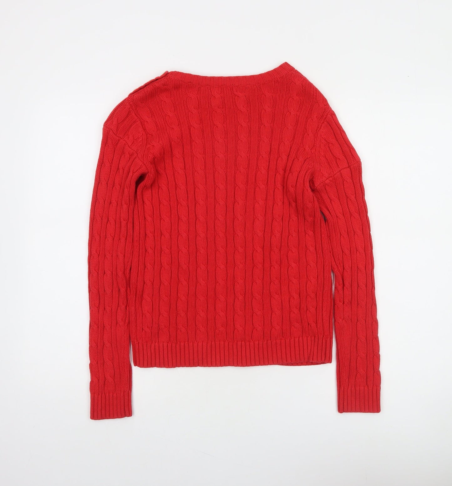 Lands' End Womens Red Cable Knit Cotton Jumper XS