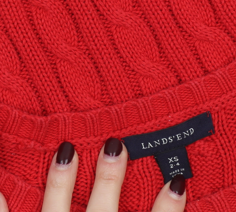 Lands' End Womens Red Cable Knit Cotton Jumper XS
