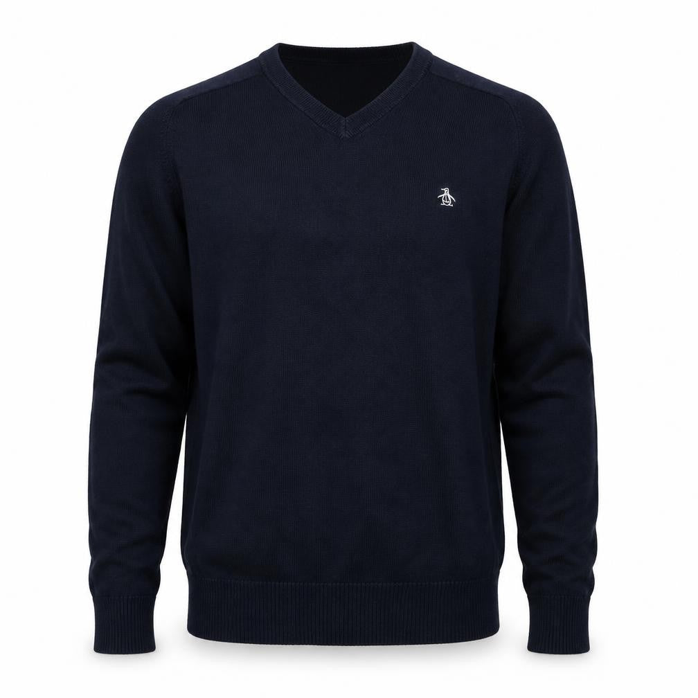 Original Penguin Men’s Blue V-Neck Cotton Jumper Size M