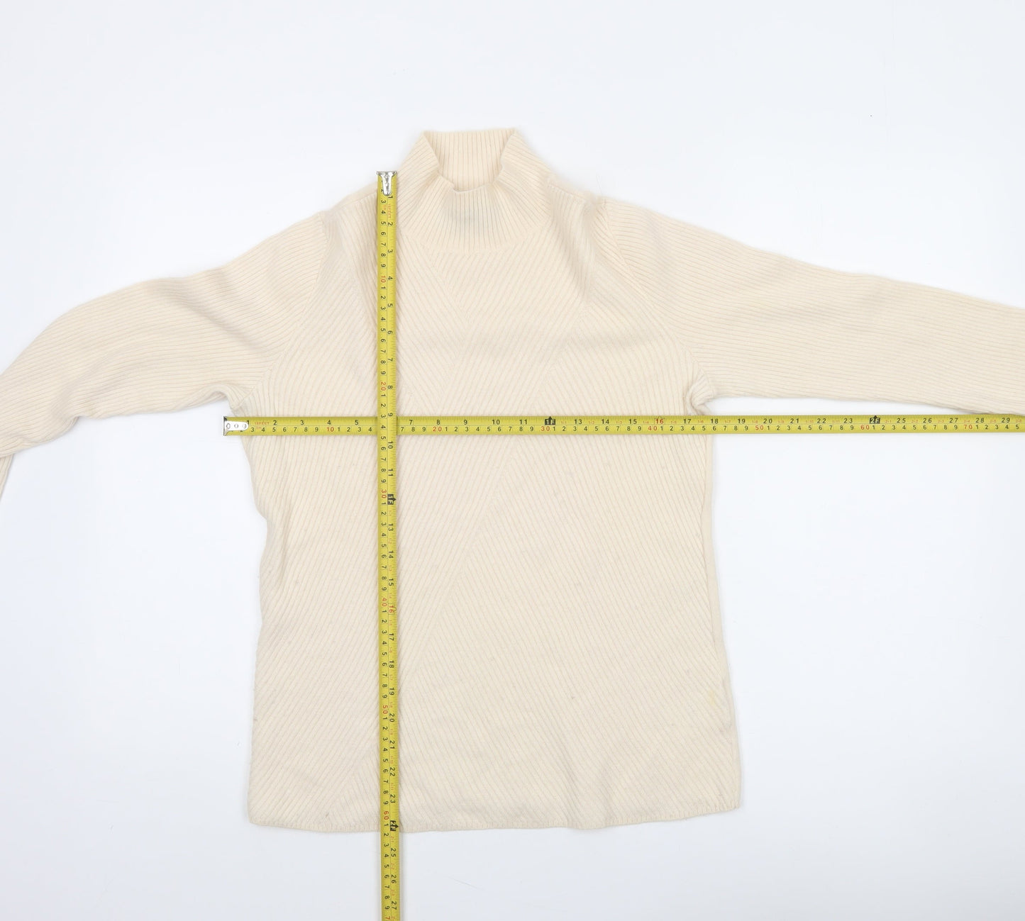 Lands' End Women's Beige 100% Cashmere Mock Neck Jumper Size S