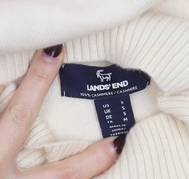 Lands' End Women's Beige 100% Cashmere Mock Neck Jumper Size S