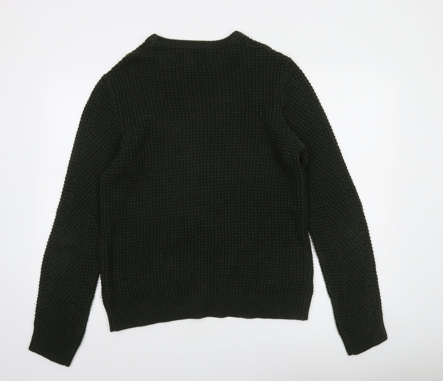 Jack & Jones Men’s Green Chunky Knit Crew Neck Cotton Pullover Jumper L