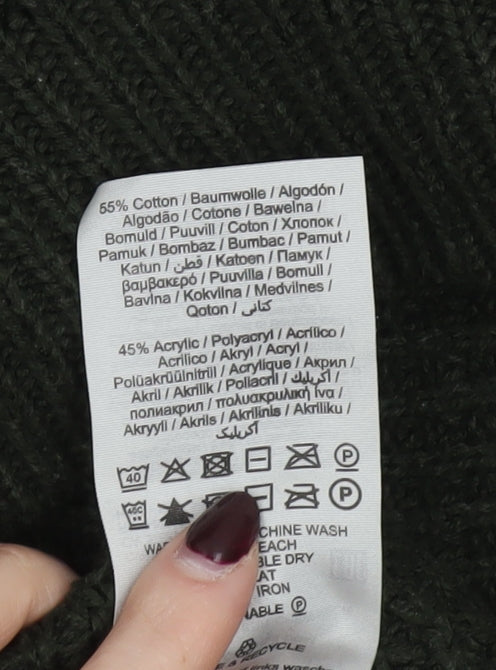 Jack & Jones Men’s Green Chunky Knit Crew Neck Cotton Pullover Jumper L