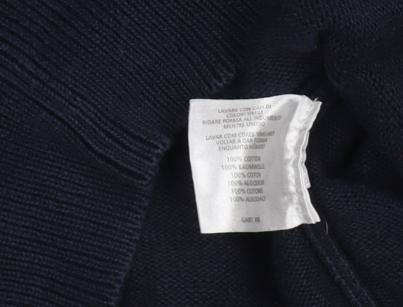 GANT Men's Blue Cotton V-Neck Jumper XL Classic Knit Pullover