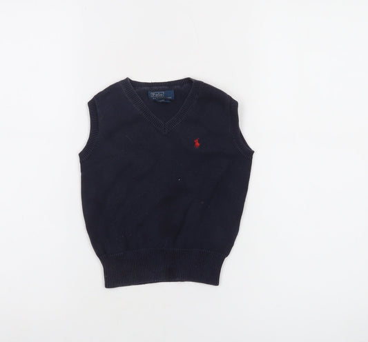 Ralph Lauren Boys Blue Cotton V-Neck Sleeveless Jumper Vest 3 Years