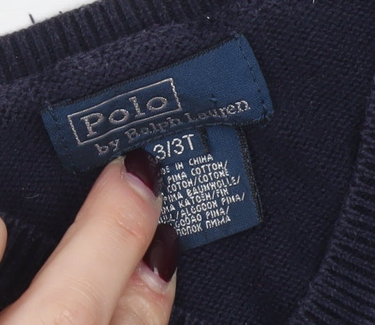 Ralph Lauren Boys Blue Cotton V-Neck Sleeveless Jumper Vest 3 Years
