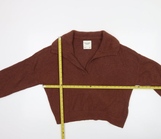 Abercrombie & Fitch Women Brown Collared Long Sleeve Pullover Jumper M