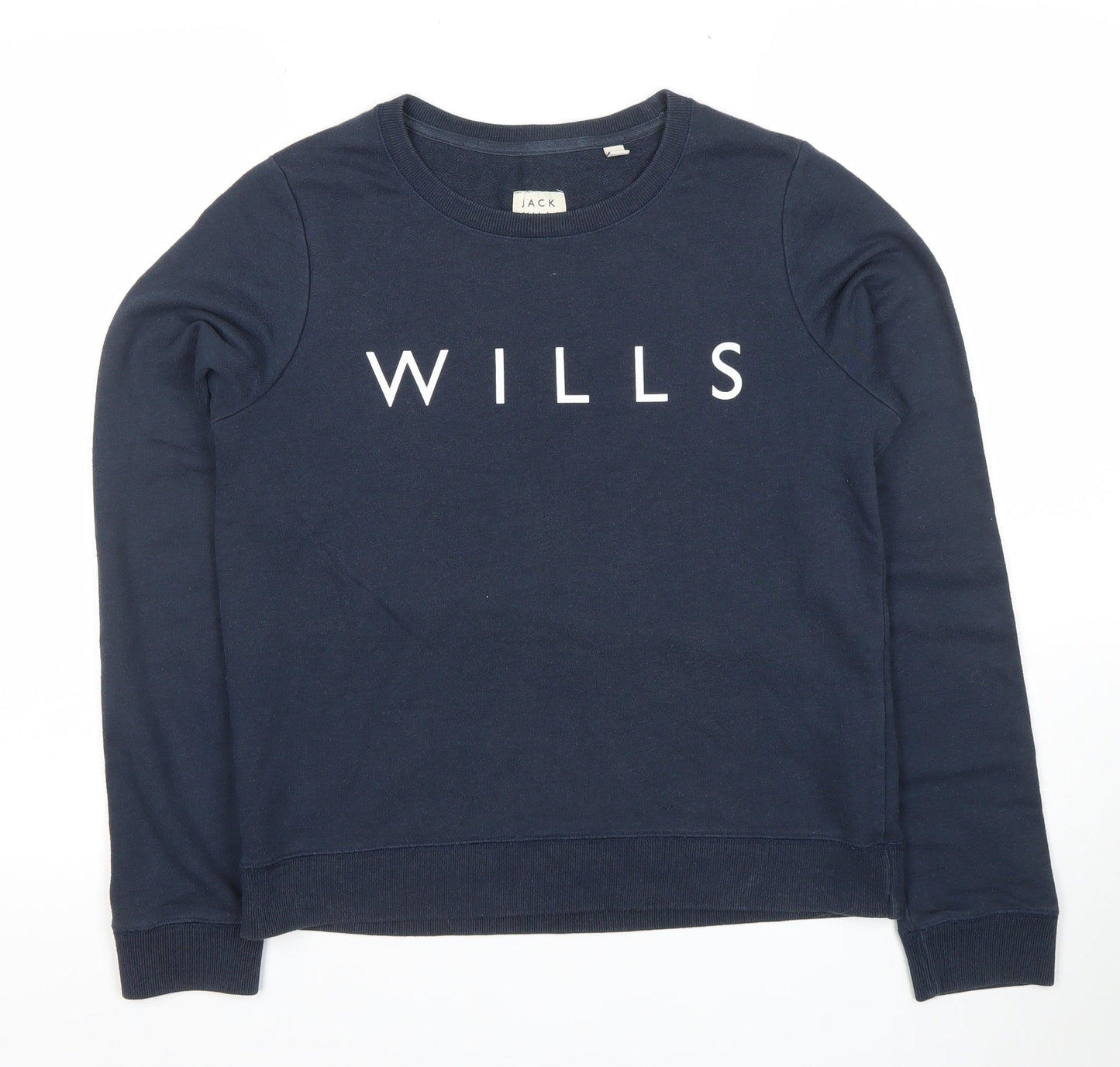 Jack Wills Womens Navy Blue Pullover Sweatshirt UK 12 WILLS Logo Cotton Blend