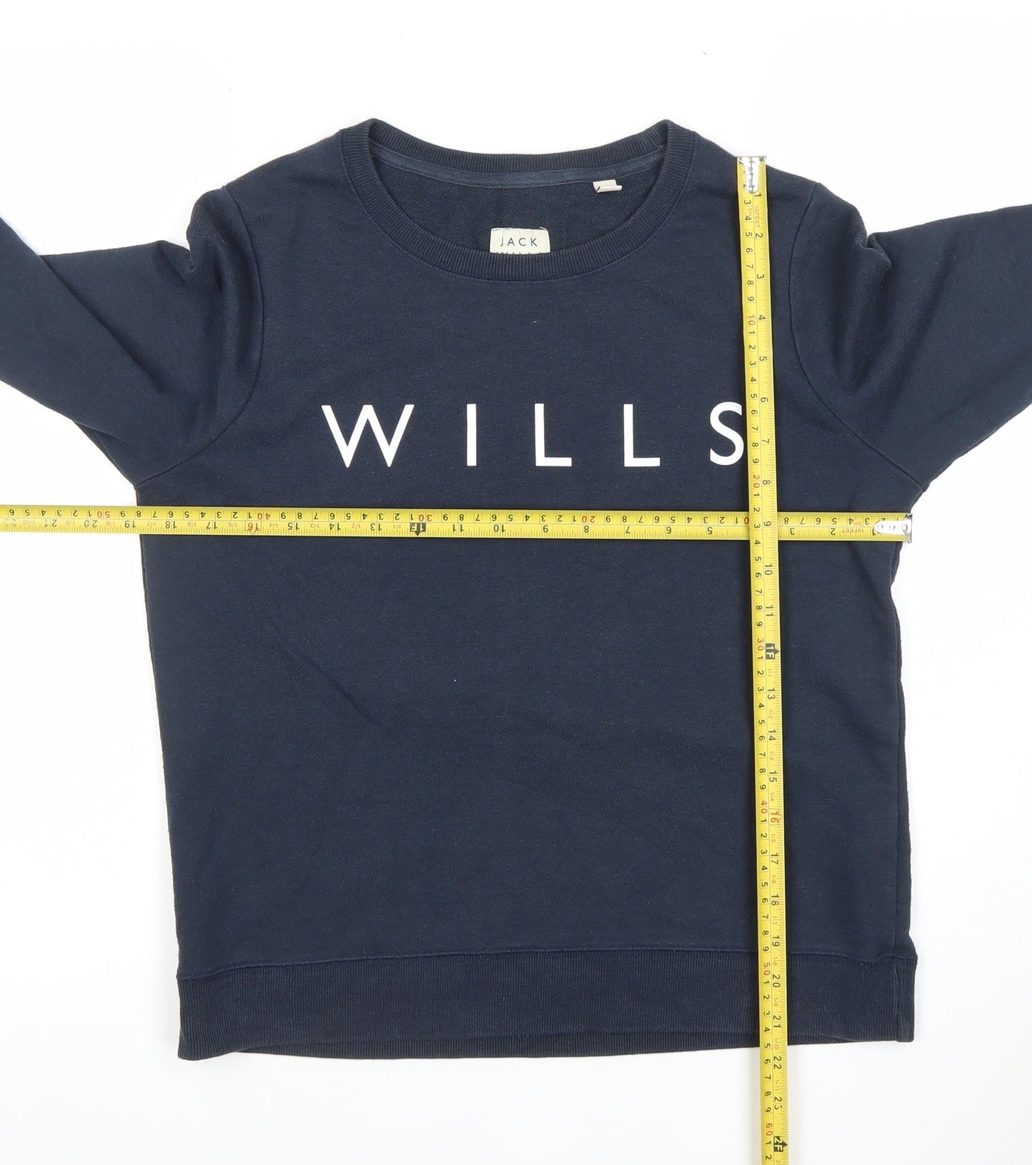 Jack Wills Womens Navy Blue Pullover Sweatshirt UK 12 WILLS Logo Cotton Blend