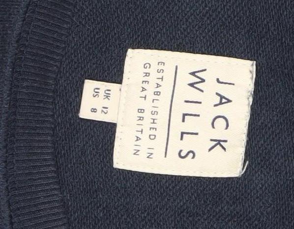 Jack Wills Womens Navy Blue Pullover Sweatshirt UK 12 WILLS Logo Cotton Blend