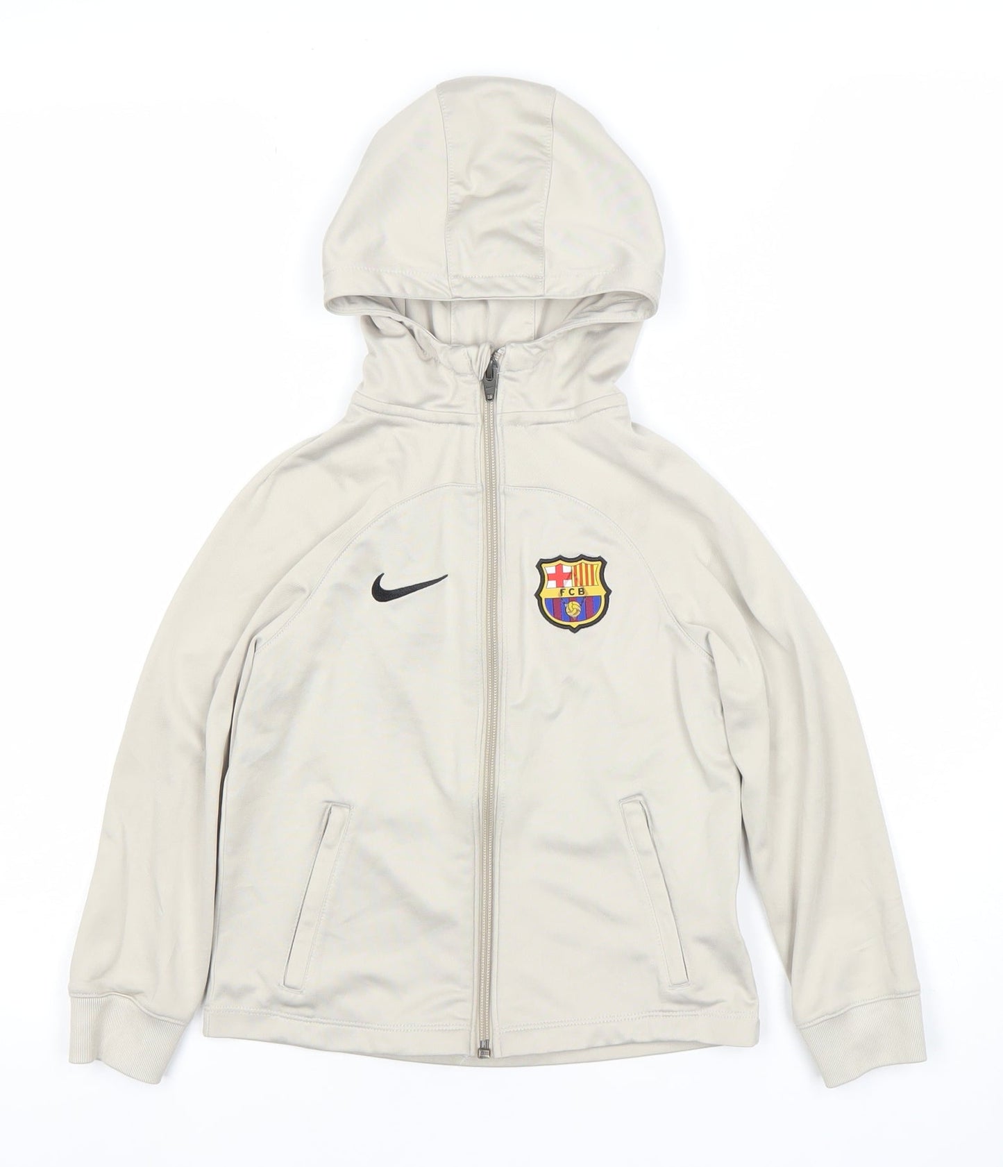Nike Boys Beige FC Barcelona Full Zip Hoodie Size Small Dri-FIT Sportswear