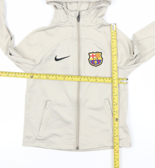Nike Boys Beige FC Barcelona Full Zip Hoodie Size Small Dri-FIT Sportswear