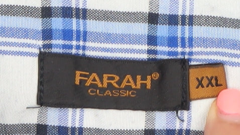 Farah Classic Men's Blue Check 2XL Cotton Button-Up Short Sleeve Shirt