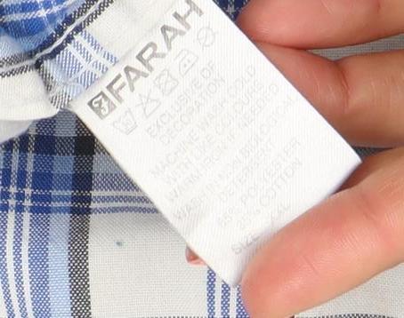 Farah Classic Men's Blue Check 2XL Cotton Button-Up Short Sleeve Shirt