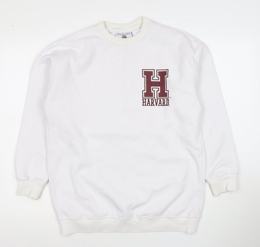 Harvard Mens White Crew Neck Pullover Sweatshirt Size S Regular Fit