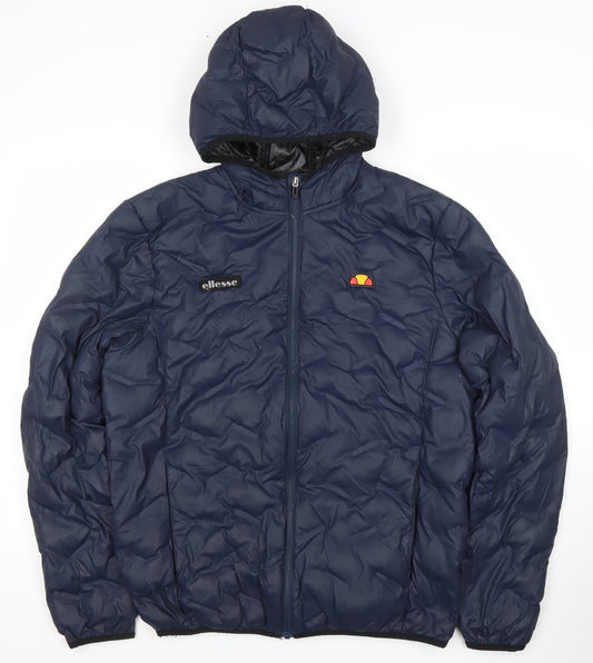 Ellesse Womens Blue L Puffer Jacket Hooded Full Zip Winter Coat