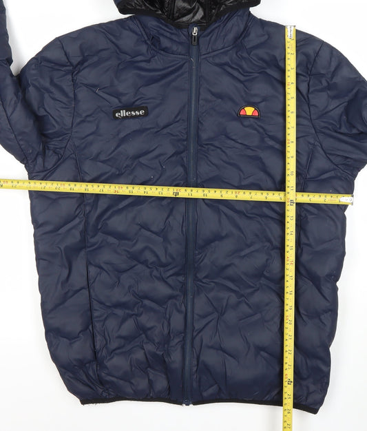 Ellesse Womens Blue L Puffer Jacket Hooded Full Zip Winter Coat