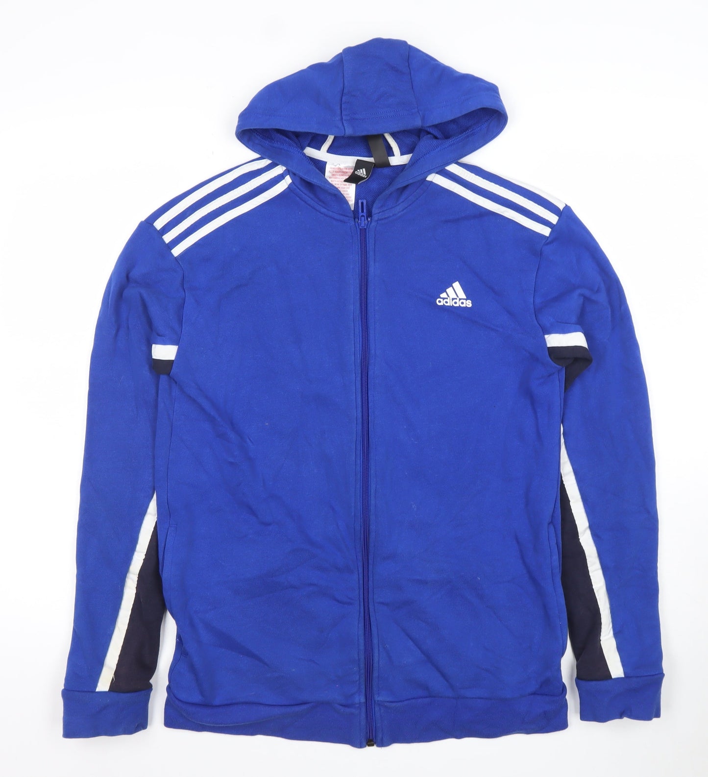 Adidas Boys Blue Full Zip Hoodie Size 11-12 Years Cotton Blend