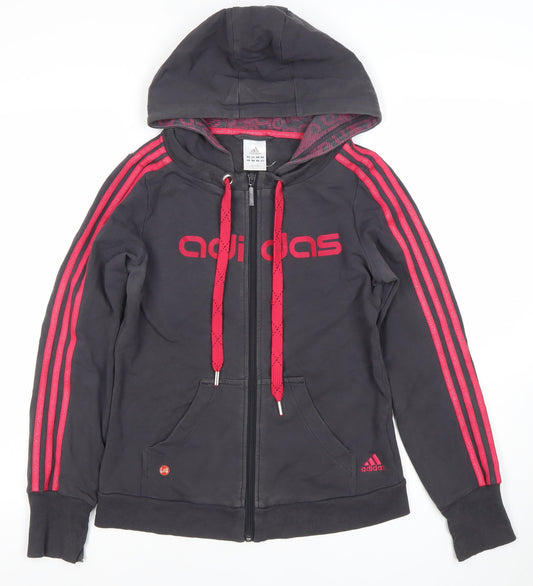 Adidas Women Black Hoodie Full Zip Sports Sweatshirt UK 8
