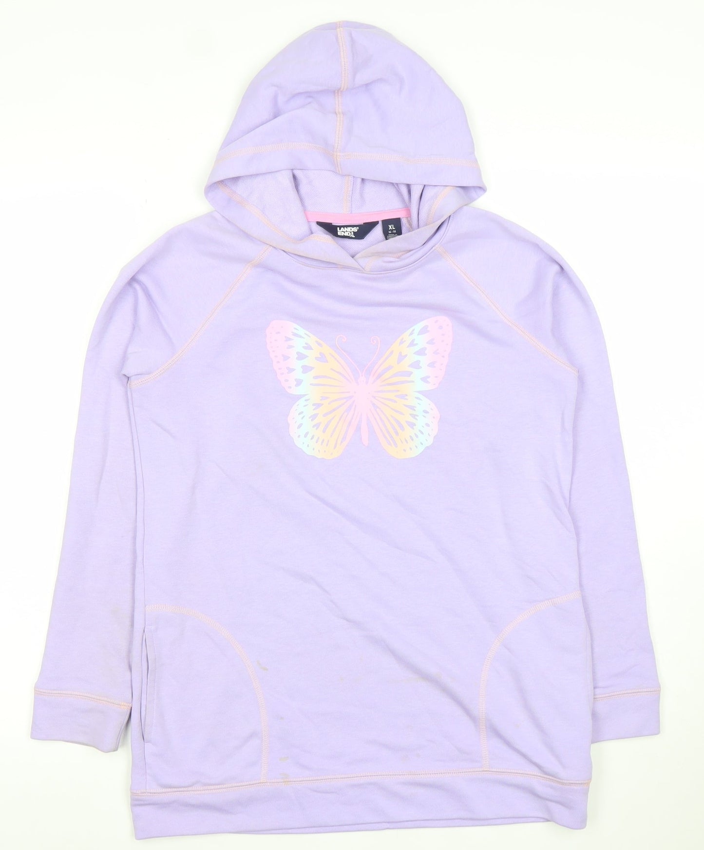 Lands' End Womens Lilac Butterfly Hoodie XL 14-16 Cotton Blend