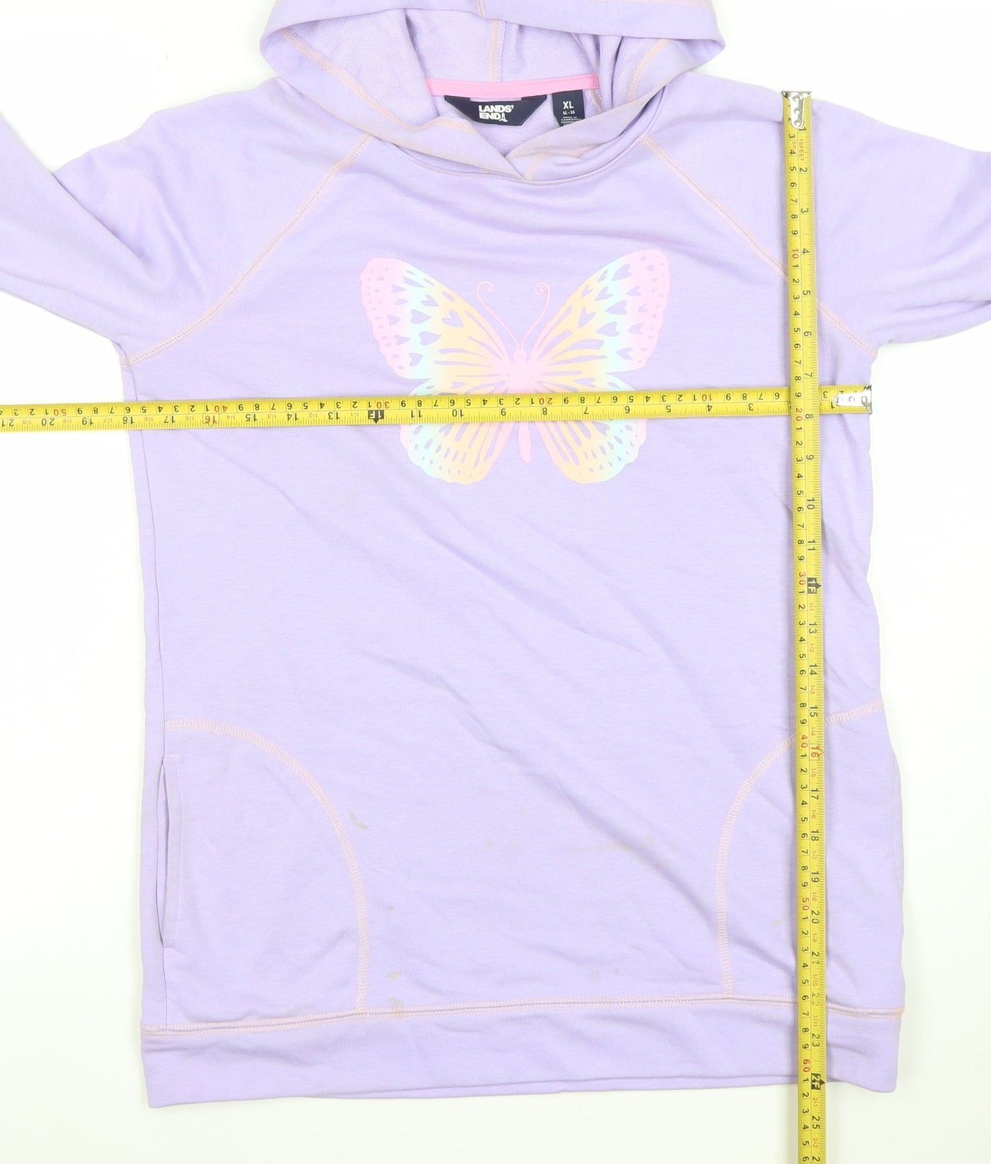 Lands' End Womens Lilac Butterfly Hoodie XL 14-16 Cotton Blend