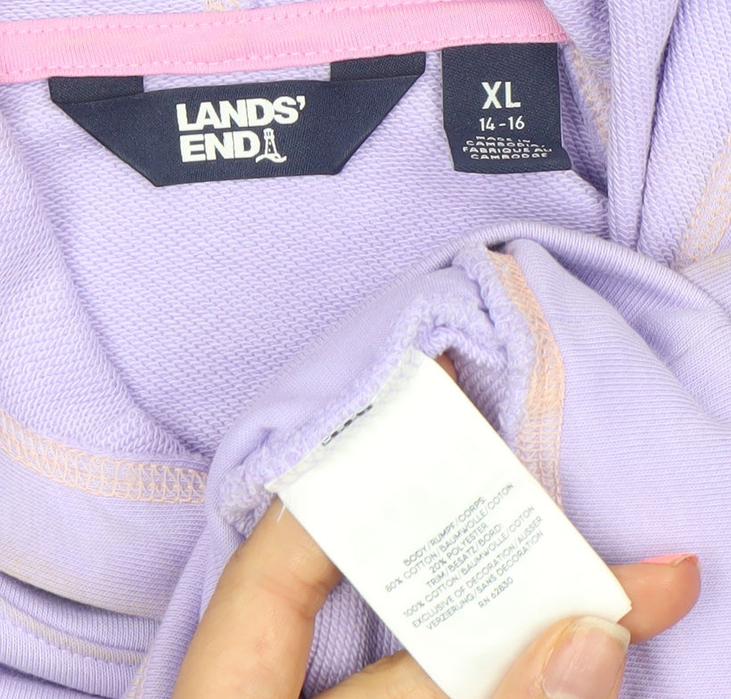 Lands' End Womens Lilac Butterfly Hoodie XL 14-16 Cotton Blend