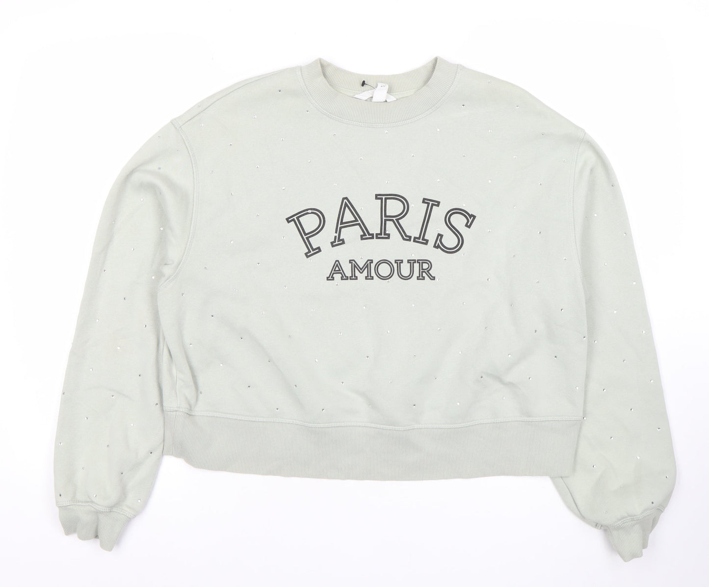 H&M Women's Grey Paris Amour Embellished Sweatshirt Size L