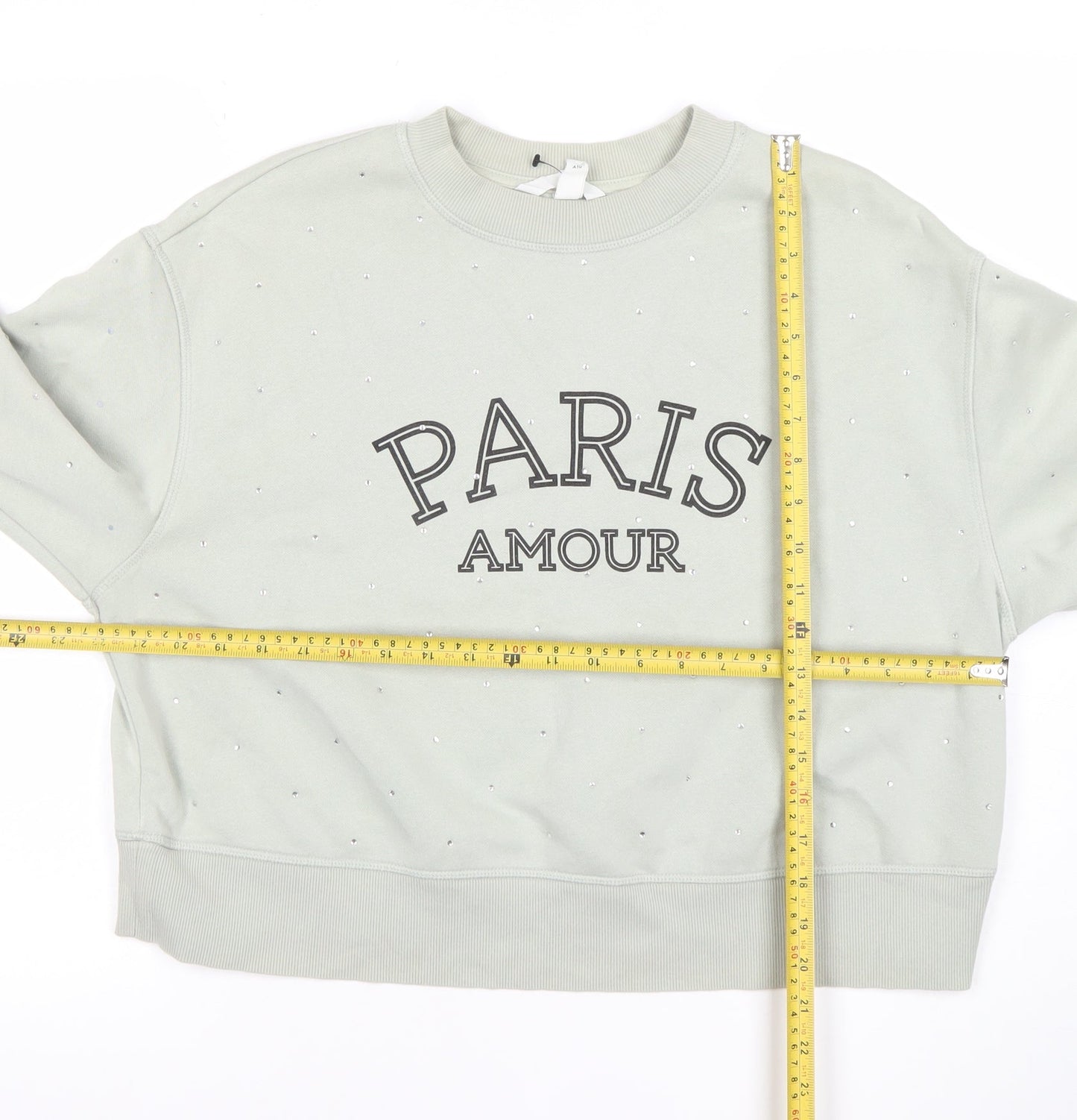 H&M Women's Grey Paris Amour Embellished Sweatshirt Size L