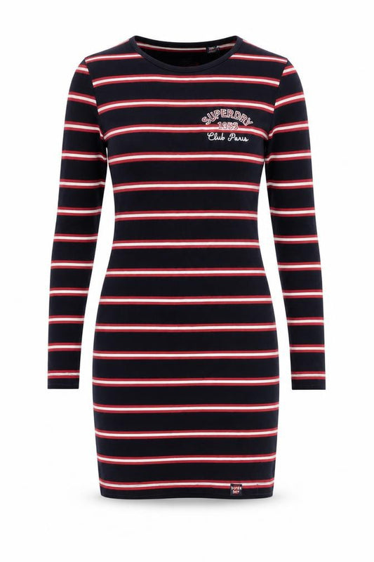 Superdry Womens Blue Striped Bodycon Jersey Dress Size 8 Long Sleeve
